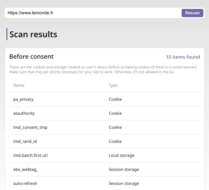 Scan results example